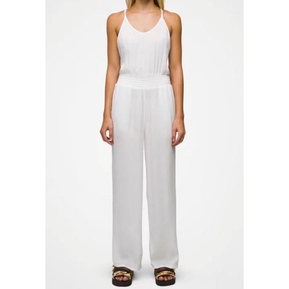 Prana White Scoop-Neck Wide-Leg Jumpsuit